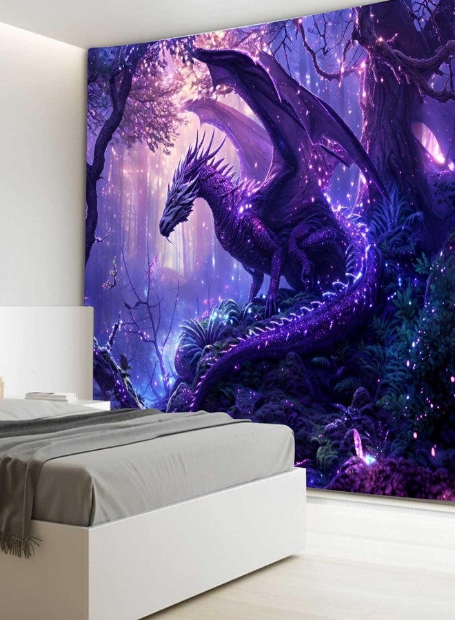 MERCHR Purple Dragon Tapestry Medieval Fantasy Animal Cool Tapestry Wall Hanging for Bedroom Aesthetic, Psychedelic Magic Forest Tree Tapestries for Living Room Dorm Decor 60x40 Inch - Image 4